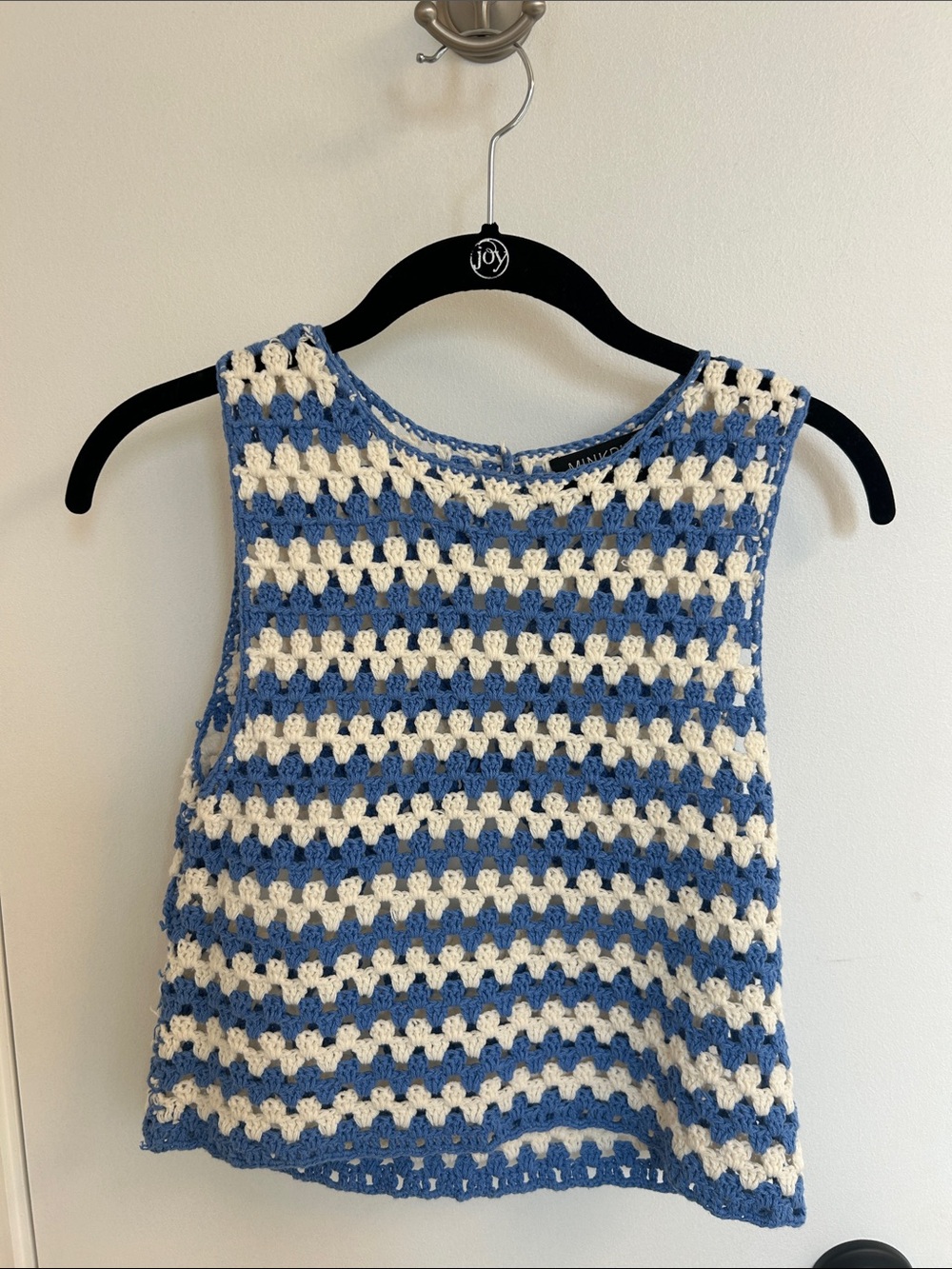 Mink Pink Blue and Cream Crocheted Striped Tank Top